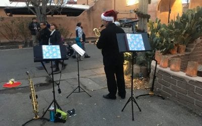 Santa Plays his Sax Holiday Stroll, Albuquerque Old Town -2018