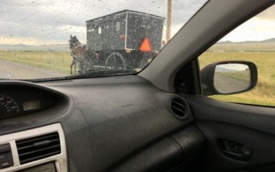 Amish wagon on the road to Westcliff, Colorado