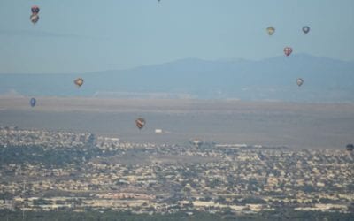 Albuquerque International Balloon Festival 2019 from the Juan Tabo picnic area, Tramway Boulevard/Rainbow Road, Albuquerque